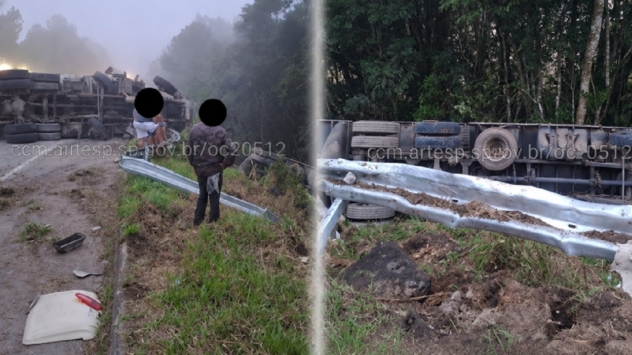 Colisão entre caminhões deixa três feridos na SP-079, em Tapiraí