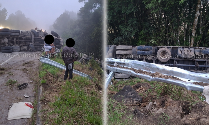 Colisão entre caminhões deixa três feridos na SP-079, em Tapiraí