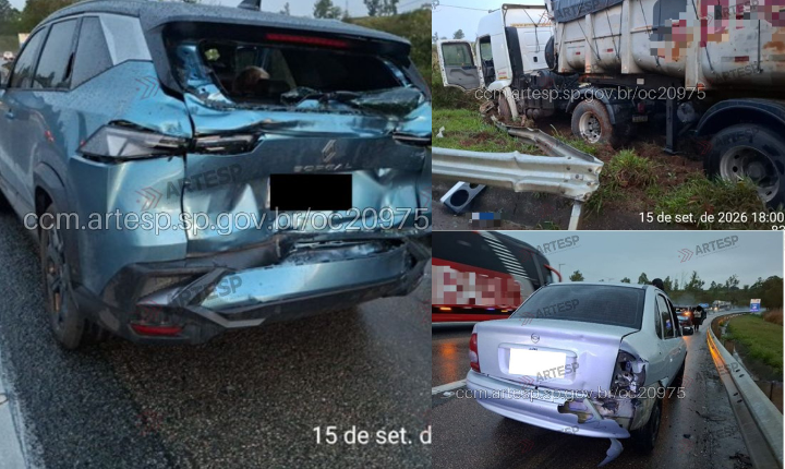 Engavetamento envolve sete veículos na SP-270, em Sorocaba