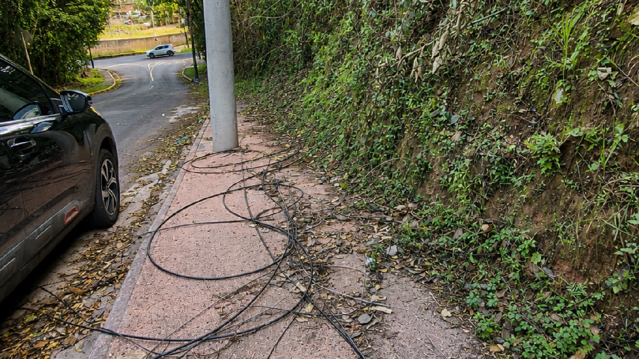 Fios expostos preocupam pedestres perto de escola em Piedade