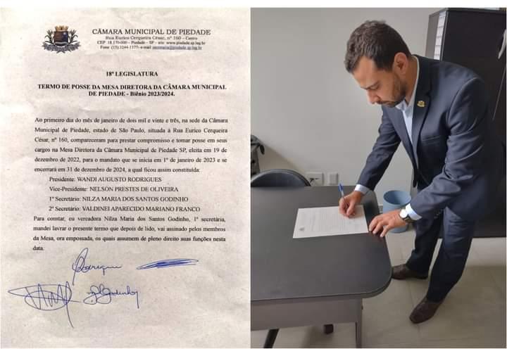 Mesa Diretora da Câmara Municipal de Piedade foi empossada nesse domingo