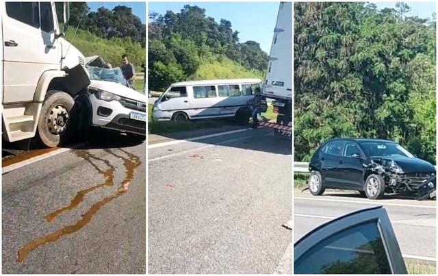Engavetamento entre cinco veículos deixa feridos em rodovia