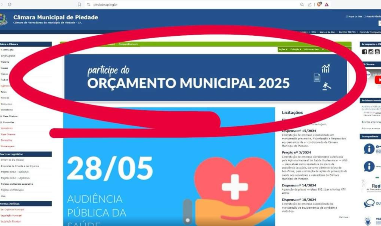 Câmara Municipal de Piedade inicia consulta pública online para a lei orçamentária anual 2025