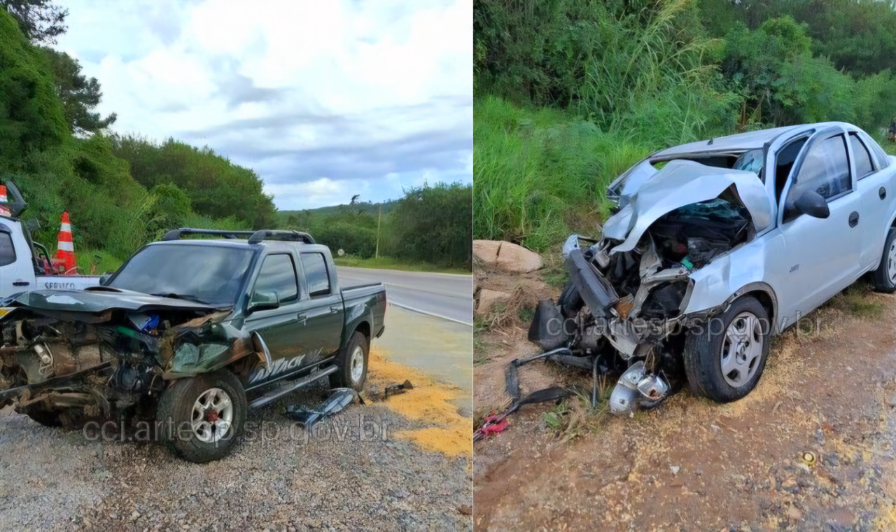 Acidente entre caminhonete e carro deixa um morto na SP-264 em Pilar do Sul