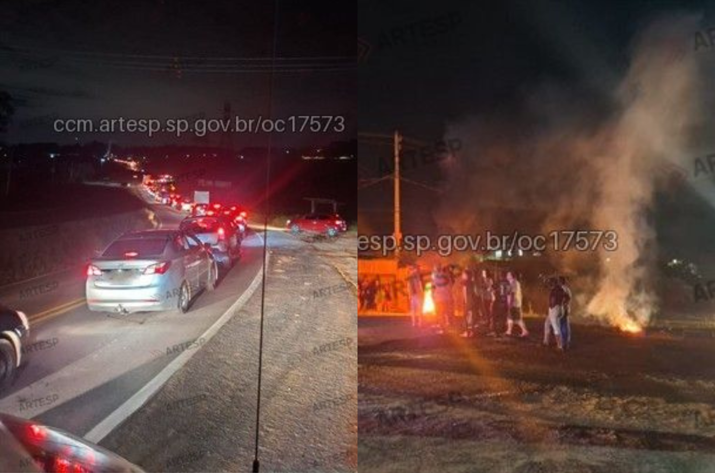 Moradores protestam por falta de energia elétrica às margens da SP-250, em Ibiúna