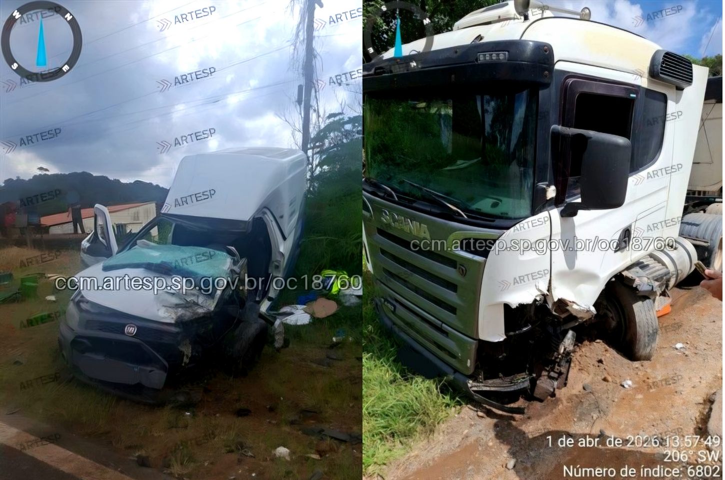 Acidente entre utilitário e carreta deixa ferido na SP-250, em Piedade