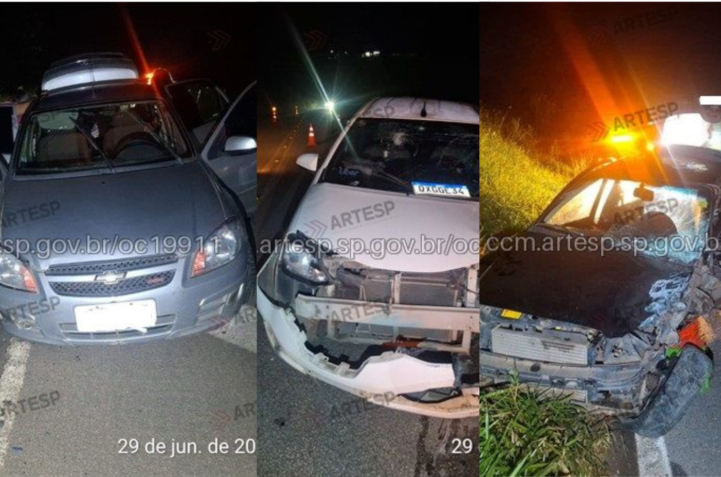 Colisão entre três veículos deixa dois feridos graves na SP-264, em Salto de Pirapora